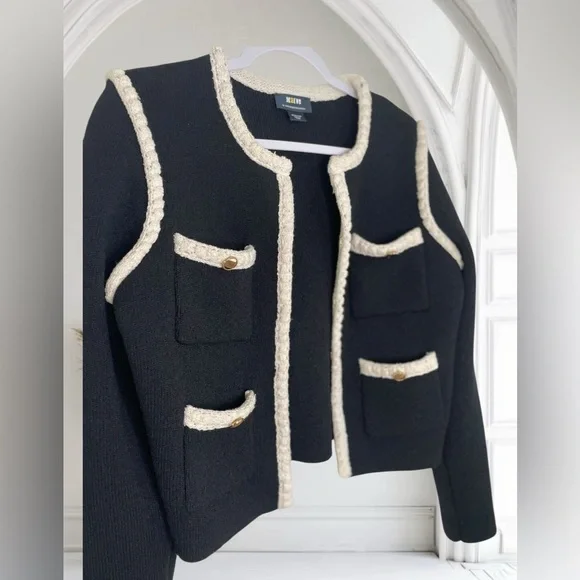MAEVE Collarless Tipped Knit Jacket - Black Size Medium - Picture 4 of 7
